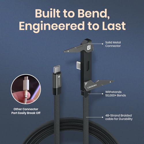 Image of Portronics 100W Dockline Type C to Type C Cable With In Built Stand, E-marker Chipset, Strong Braided Cable, Data Sync, Compatible With Laptop, Smartphone, iPhones, Tablets(Black)