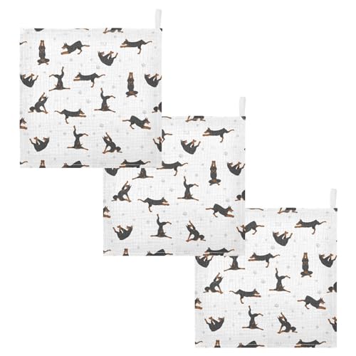 Image of vvfelixl Baby Cotton Washcloths Exercises Doberman Dog Infants Bath Towel for Unisex Puppy Face Towels for Newborn, Natural Baby Wipes Delicate Skin, 11.8 X 11.8 inch, one sizex5