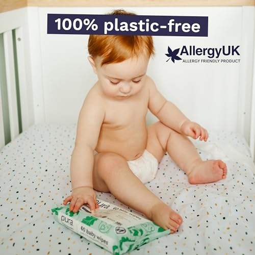 Pura Eco Friendly Baby Wipes, 99% Water, 100% Plastic Free, Biodegradable, Compostable, Vegan, Suitable for Sensitive, Eczema Prone and Newborn Skin, Vegan, 1 Pack of 60 Water Based Wet Wipes - Image 3