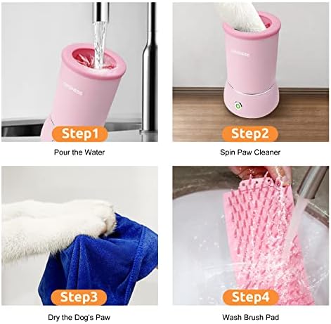 DOGNESS Automatic Dog Paw Cleaner, Portable Dog Paw Washer, Paw Cleaner Cup for Dogs with Soft Silicone Bristles, One-hand Operation, USB-charging, Designed for Small and Medium Dog Breeds(Pink)