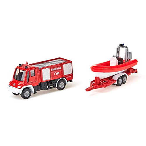 siku 1636, Feuerwehr Unimog mit Boot, Metall/Kunststoff, Rot, Schwimmfähiges Boot – Bild 5