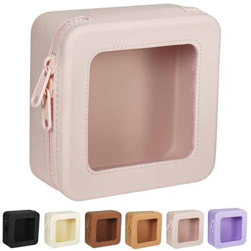 JOVAKIT Clear Makeup Bag Square Portable Silicone Travel Cosmetic Bag for Women, Transparent Toiletry Bags, Gifts for Women Make Up Pouch Car Organizer Case with Zippers for Essentials (Pink)