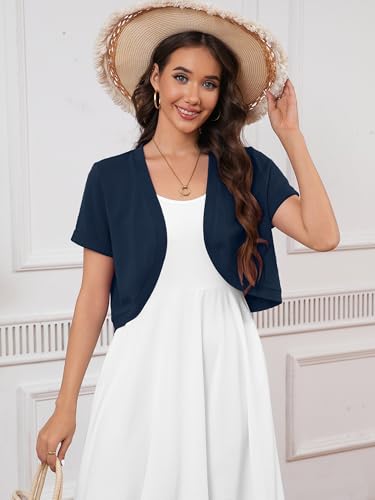 Image of Heymoments Women's Short Sleeve Bolero Shrugs Lightweight V-Neck Open Front Cropped Cardigan (S-2XL)
