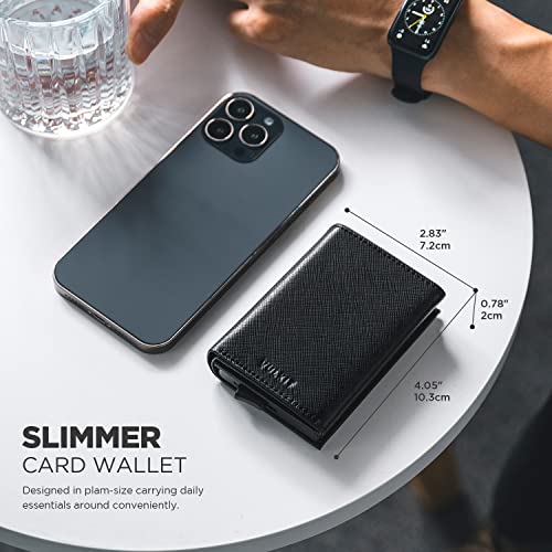 Image of VULKIT Pop up Card Wallet Minimalist Cash Wallets RFID Blocking Leather Smart Credit Card Holder with ID window for Men, Cross-Black, Standard, Minimalist
