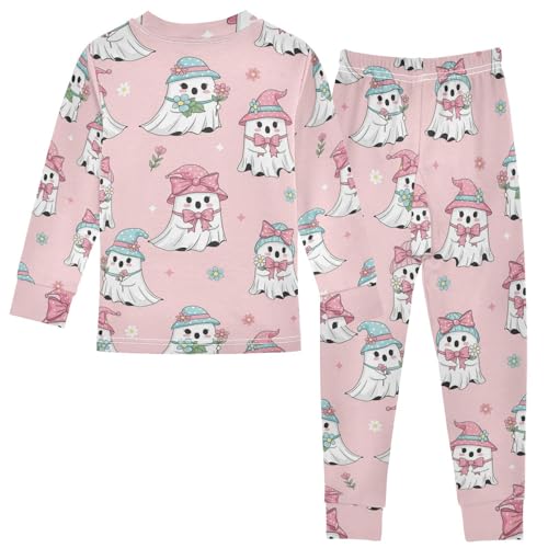 Pajama Sets Long Sleeve Cute Ghosts with Flowers Soft Comfy Sleepwear 2 Piece PJS 3-8T3