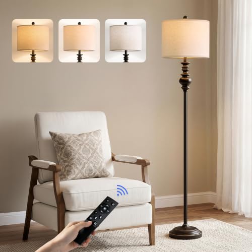 Image of BOBOMOMO 64.25 inch Farmhouse Floor Lamp with Remote, Dimmable Black Floor Lamp with Adjustable Color Temperatures, Tall Standing Lamps for Living Room Corner, Bedroom & Office, 9W Bulb Included
