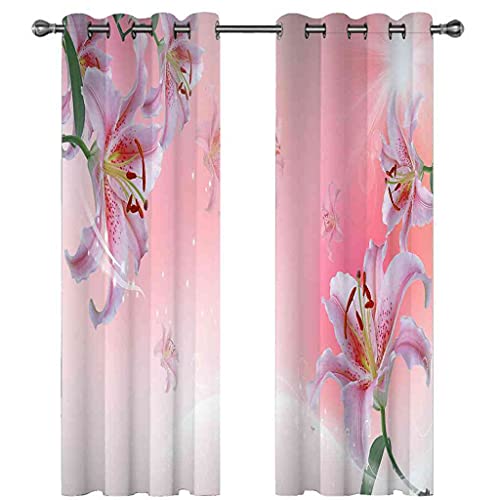 Rideaux occultants 3D Lys Roses pour chambre d'enfant | 200x214 cm isolant thermique et phonique - 3