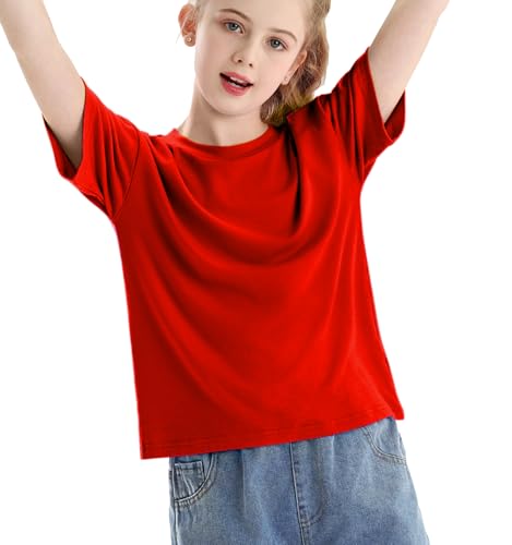 Image of Girls Short Sleeve T Shirts Kids Summer Crewneck Tops Basic Tees 5-14 Years