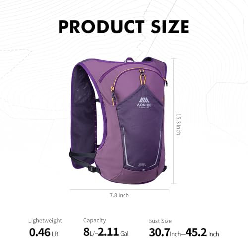 AONIJIE Running Hydration Vest for Men & Women, 8L Hydration Backpack, Multiple Pocket Designs for Water Bottles/Bladders, Lightweight Breathable for Hiking, Climbing, Marathon & Cycling - Purple by AONIJIE - Image 8