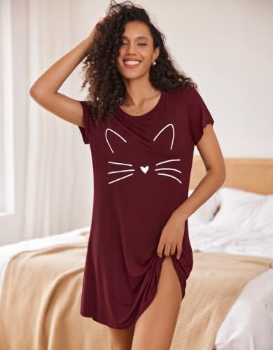 Image of Ekouaer Nightgowns for Women Short Sleeve Night Dress Printed Sleepwear