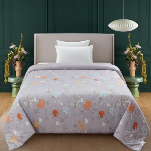 Image of Florida Lavender & Orange Floral Reversible 180 GSM Single Bed AC Comforter | All Season Comforter (160x220 cm)