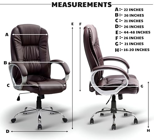 Image of MRC M061 Ergonomic High Back Premium Leatherette Office Chair with Fixed Armrests, Heavy Duty Chrome Base,| Home Office Desk Chair, 3 Years Warranty,Pre-Assembled (Brown)