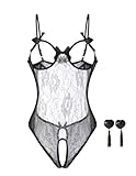 Fem&Fata One Piece Lingerie for Women Sexy Bodysuit Lace Teddy Babydoll Nightwear S-XXL Black