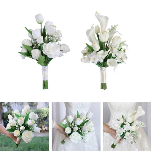 Ramo de novia de aspecto real en cascada artificial con flores vintage premium 3