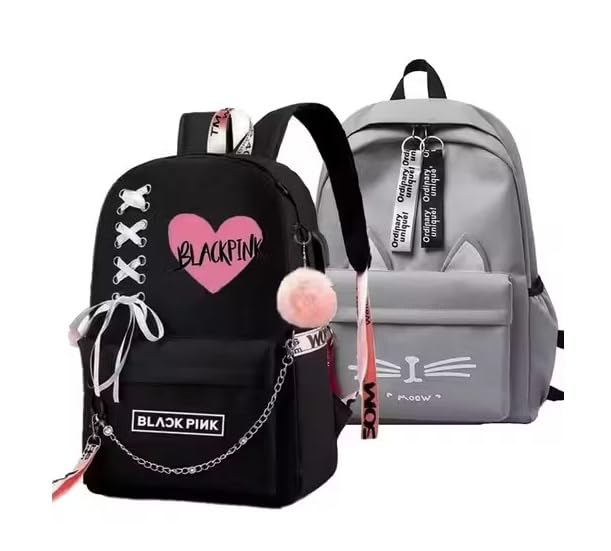 Spacious printed polyester backpack combo for girls women school college travel daily use lightweight durable multipurpose storage carry bag-image-35