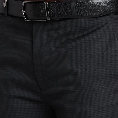 Image of Park Avenue Men's Mid Rise Checks Pattern Super Slim Fit Polyester Blend Flat Front Formal Trouser