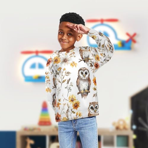 JUNZAN Cartoon Cute Owls White Little Boys Sweatshirts Hoodies Long Sleeve Kids Pullover Hoodie Athletic 4T4