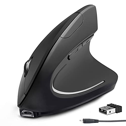 Perixx PERIMICE-713R Mouse Verticale Senza Fili Ricaricabile - Ricarica senza fili e via cavo - Design a 6 pulsanti - Nero - Per destrimani