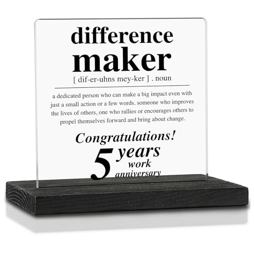 5th Work Anniversary Decor Gifts for Women Men, Difference Maker Definition Appreciation 5 Year Work Anniversary Plaque Gifts for Employee, Happy 5th Work Anniversary Decorative Signs VAK369