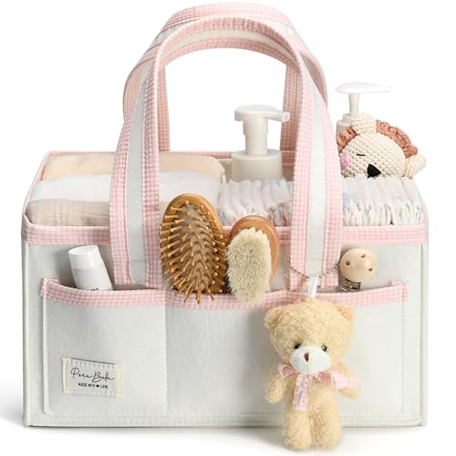 Image of PeraBella Diaper Caddy Organizer with Handle, Baby Shower Gifts Basket Bag, Registry Search Must Haves Items, Nursery Storage Organizer for Newborn Girl Boy, Baby Bag Essentials, Car Diaper Caddy Cart