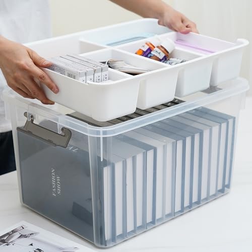 Image of Citylife 32QT 4Packs Clear Craft Organizers and Storage Box with Tray | Stackable Art Supply Organizer Storage Bins with Lids for Beads, Markers, Sewing, Tools, Clothes, Files, Office Supplies