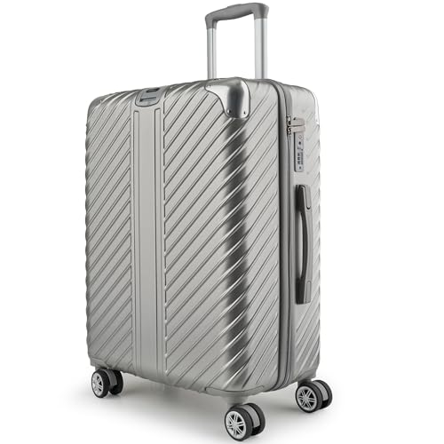 LETTOO Handgepäckkoffer 55x40x20, Reisekoffer mit Rollen - Extrem Stabiler Trolley Koffer mit Laptoptaschen-Befestigung und Eckschutz (Silber, Handgepäck 20 Zoll)