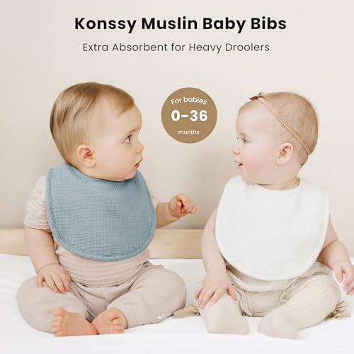 Image of Konssy Muslin Baby Bibs 8 Pack Baby Bandana Drool Bibs Cotton for Unisex Boys and Girls, Soft Absorbent Set for Teething and Drooling