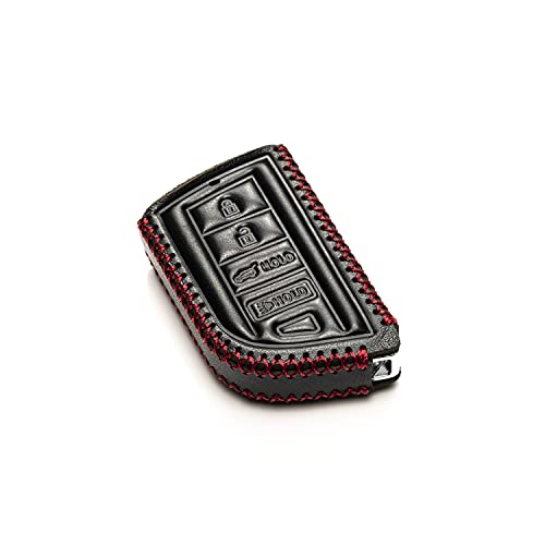 Image of Vitodeco Genuine Leather Smart Key Fob Case with Leather Key Strap Compatible for Acura MDX, RDX, ADX, TLX, INTEGRA - 4-Button, Black /Red