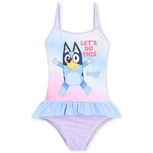 Bluey Bañador Niña Bañador Natacion Traje de Baño Niña de Manga Corta Una Pieza para Playa Piscina Bañador de Manga Larga Niña Ropa Niña 18 Meses - 8 Años (Morado/Azul, 5-6 años)