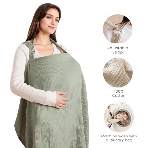 Image of Konssy Muslin Nursing Cover Up for Breastfeeding with Rigid Hoop
