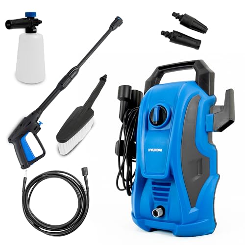 Hyundai 1600W Electric Pressure Washer – 135 Bar / 1740 PSI, 7.1L/Min, Compact Jet Wash with Snow Foam Lance, 6m Hose & Attachments – For Car, Patio & Garden Cleaning