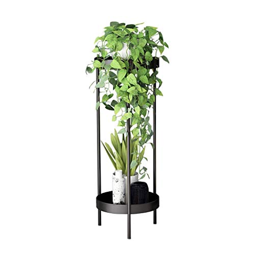 Madcg 2 Tiers Flower Stand Garden Patio Decorative Standing Metal Plant Pot Rack Display Shelf Holder For Indoor Outdoor Balcony Decor Tall 60cm/90cm (Color : Black, Size : Large)