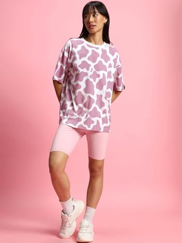 Image of Bewakoof Women's 100% Cotton Camouflage Oversized Fit Half Sleeve Round Neck T-Shirt | Casual wear | Streetwear | Oversized Tshirt for Woman Cotton| Baggy