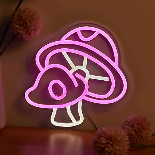 Chi-buy LED Neon Mushroom Cute Neon Sign, USB Powered Neon Signs Night Light, 3D Wall Art & Game room Bedroom Living Room Decor lamp for Children Kids Girl