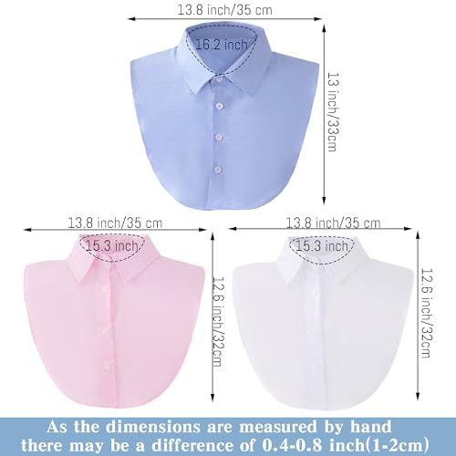 hoyuwak 3 Pcs Fake Collar Detachable Dickey Collar Faux False Collar Half False Shirt Collars Tops for Women Graduation Daily White, Pink, Blue3