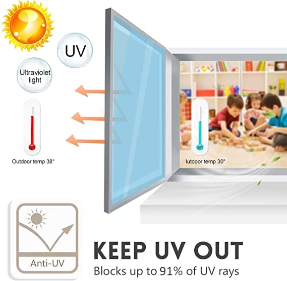 Image of WISDOM Window Privacy Film,One Way Mirror Film Daytime Anti UV Sun Blocking Heat Control Reflective Film Decorative Static Cling Home Office Living Room (20in x 8Feet, Blue Film)