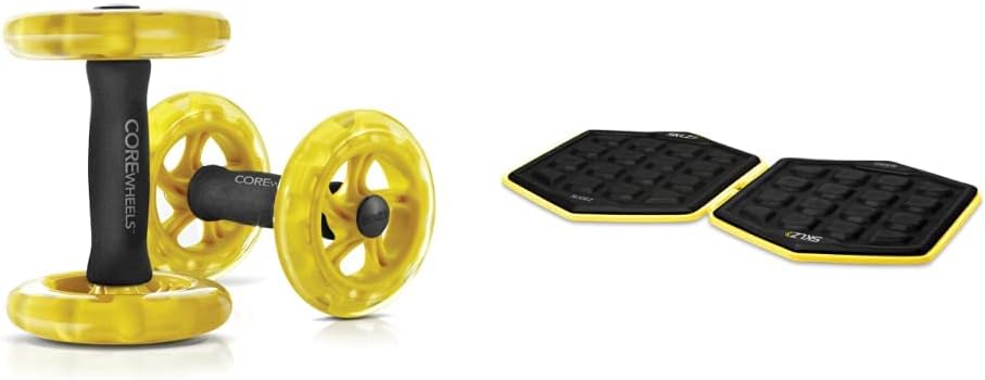 Core Wheels Dynamic Strength & Ab Trainer, Yellow & Slidez Functional Core Stability Discs