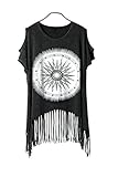 hippie fransenweste damen  Damen Bluse Shirt Shirt Damenbluse Aufdruck Kurzarm Ärmellos Tassel Punk Hippie