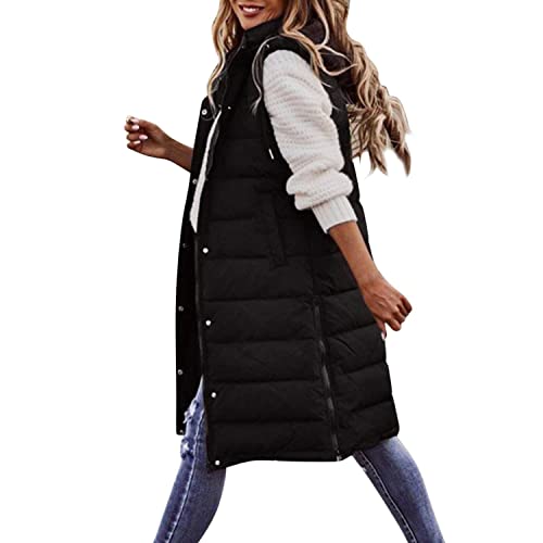 Segorts Damen mit Kapuze Daunenweste Lang Winterjacke Daunenjacke Warm Weste Jacke mit Kapuze Steppjacke Wintermantel Casual Daunenmantel Slim Gilet mit Taschen Cover