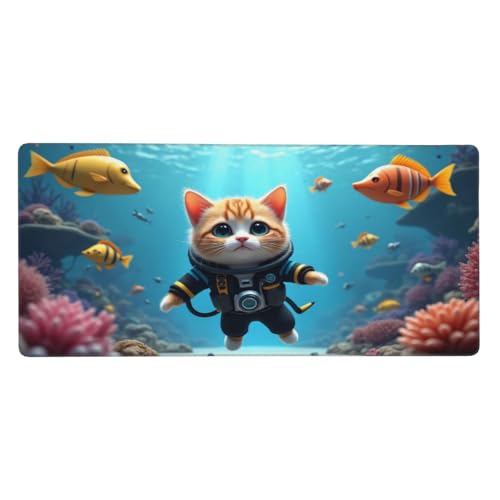 Tapis de souris grand format chat plongeur bleu crée une ambiance zen au bureau