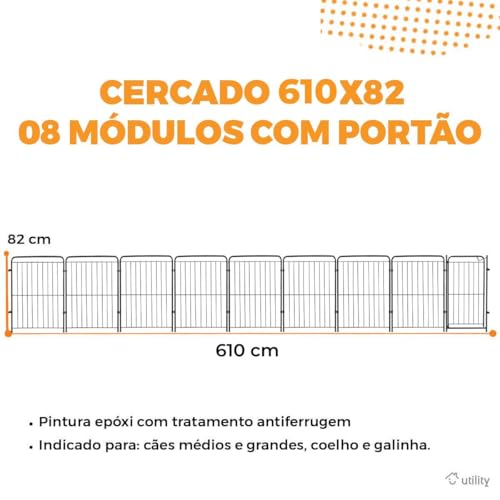 Utility Pet & Lar, Cercado Cachorro Cães Pet Cercadinho 8 Módulos 82 cm Altura Cor:Preto