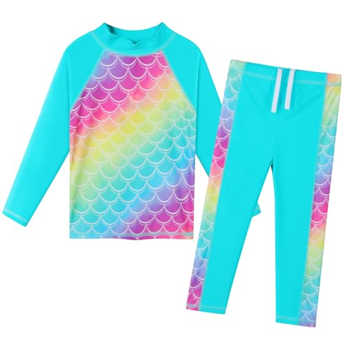 Image of Girls Two Piece Swimsuit Long Sleeve Floral Bathing Suit UPF 50+ Summer Beach Swimwear