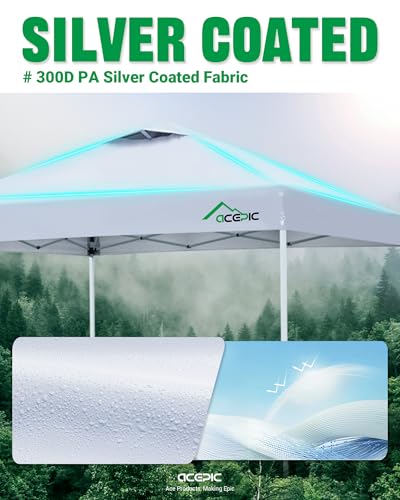 Image of Acepic 8x8 Pop Up Canopy Tent,300D Silver-Coating Top,Pop Up Canopy Tent Instant Portable Shelter with Carry Bag, 8 Stakes