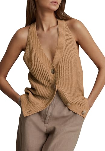 Image of Womens Button-Front Sweater Vest Top V Neck Sleeveless Knit Tank Fitted Halter Raceback Cardigan Vest