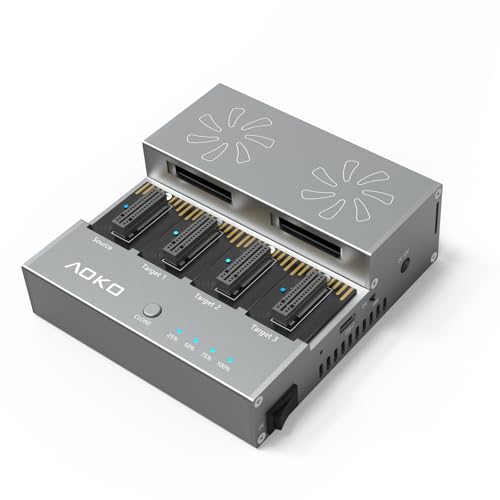 AOKO M.2 NVMe SSD Cloner Duplicator with Cooling Fan, 4-Bay M.2 Cloner NVMe Enclosure for PCIe 22110 2280 2260 2242 2230 SSD Docking Station,Support 1-to-3 Offline Clone -Aluminum Alloy