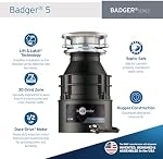 InSinkErator Badger 5 Élimination des ordures avec cordon d'alimentation, standard Series 1⁄2 HP Déposeur de déchets alimentaires, blaireau 5 W/C, pas de taille, noir/gris
