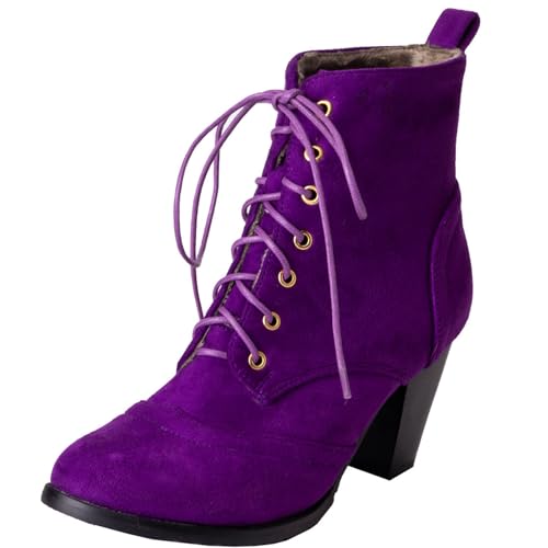 Onewus Damen Stiefel mit Blockabsatz Schnürsenkel Stiefeletten...