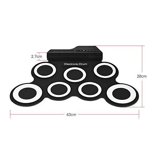 Tomshin Conjunto de bateria eletrônica portátil digital portátil de tamanho compacto 7 almofadas de