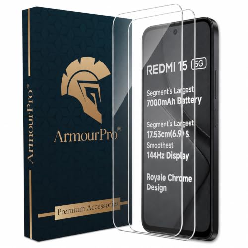 Image of ArmourPro 3D Borderless Tempered Glass for Redmi 15, Note 15 Pro, Poco F7 and Poco M7 Plus, Set of 2 HD Clear Screen Protectors with 3D Curved Edges, 9H Hardness, Oleophobic Coating, Case Friendly