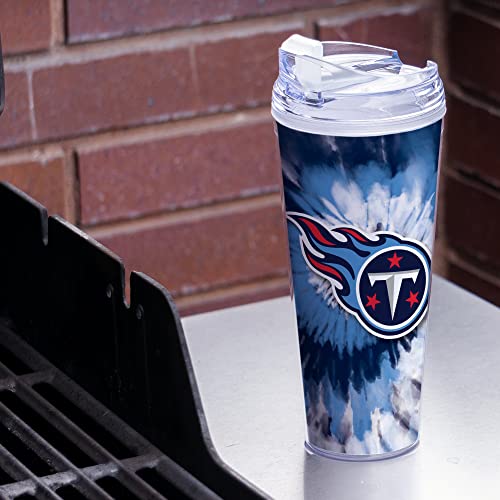 Image of Rico Industries NFL Football Glitter 24oz Acrylic Glitter Tumbler with Hinged Lid, Officially Licensed Double Wall Tumbler with Straw